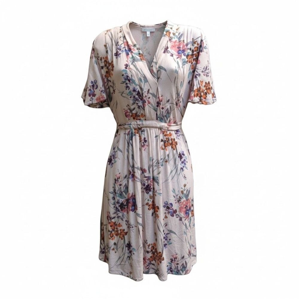 Love Stitch Floral Dress Sz S V-neck Pastel Pink Flutter Feminine Romantic Boho